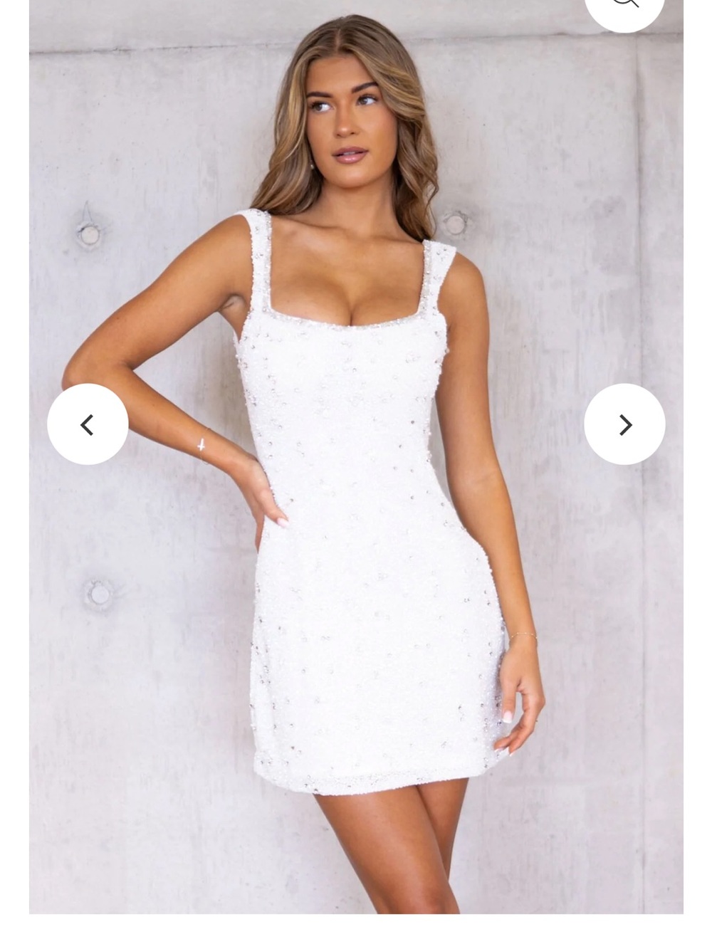 Square Neck White Embellished Mini Dress
